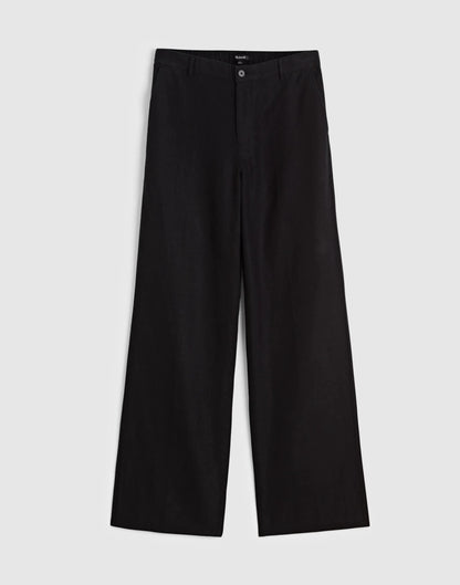 The Zoe Relaxed Straight Pant in 100% Linen Jet Black | Madewell