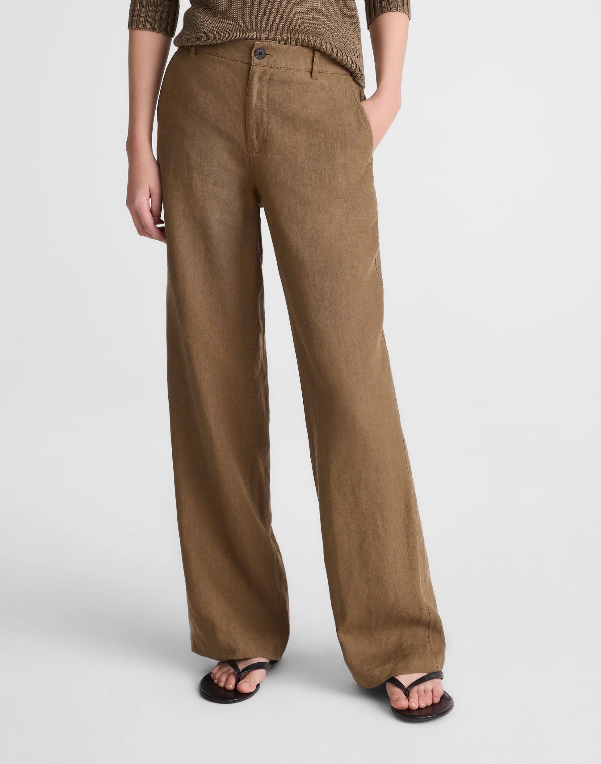 The Zoe Relaxed Straight Pant in 100% Linen Safari Khaki | Madewell