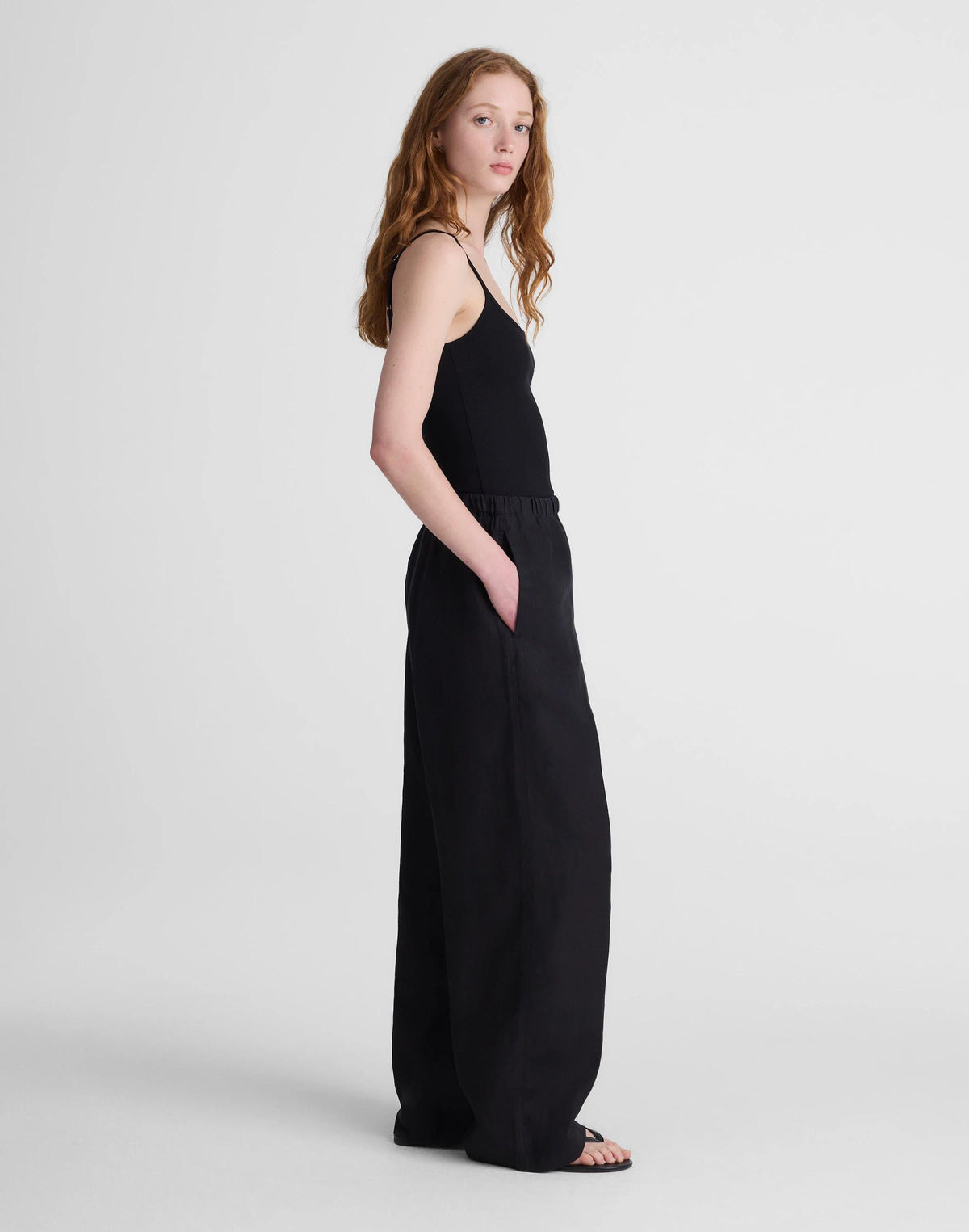 Pull-On Pants in 100% Linen Jet Black | Madewell