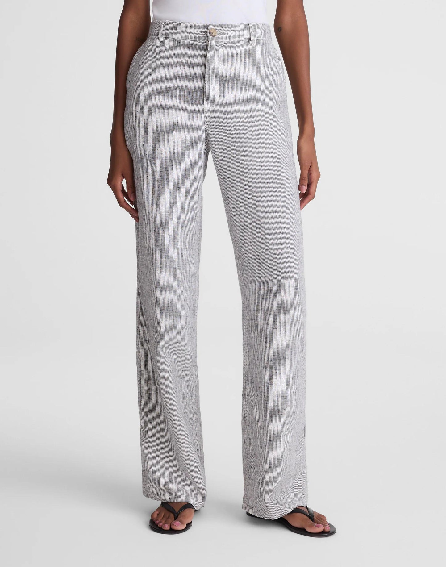 The Zoe Relaxed Straight Pant in 100% Linen Black White Mini Stripe | Madewell
