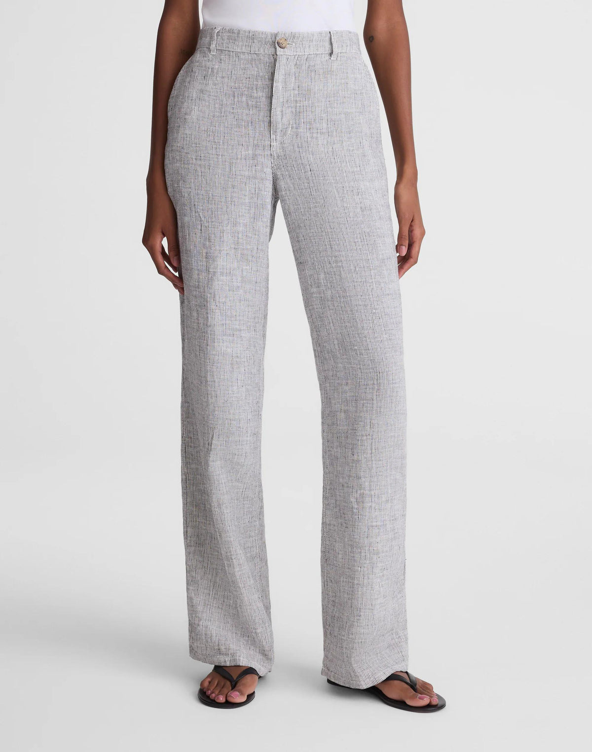 The Zoe Relaxed Straight Pant in 100% Linen Black White Mini Stripe | Madewell