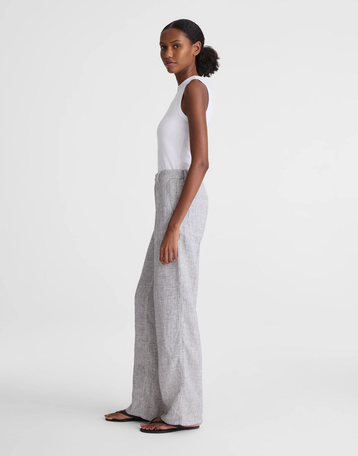 The Zoe Relaxed Straight Pant in 100% Linen Black White Mini Stripe | Madewell