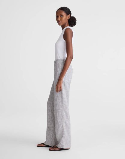 The Zoe Relaxed Straight Pant in 100% Linen Black White Mini Stripe | Madewell