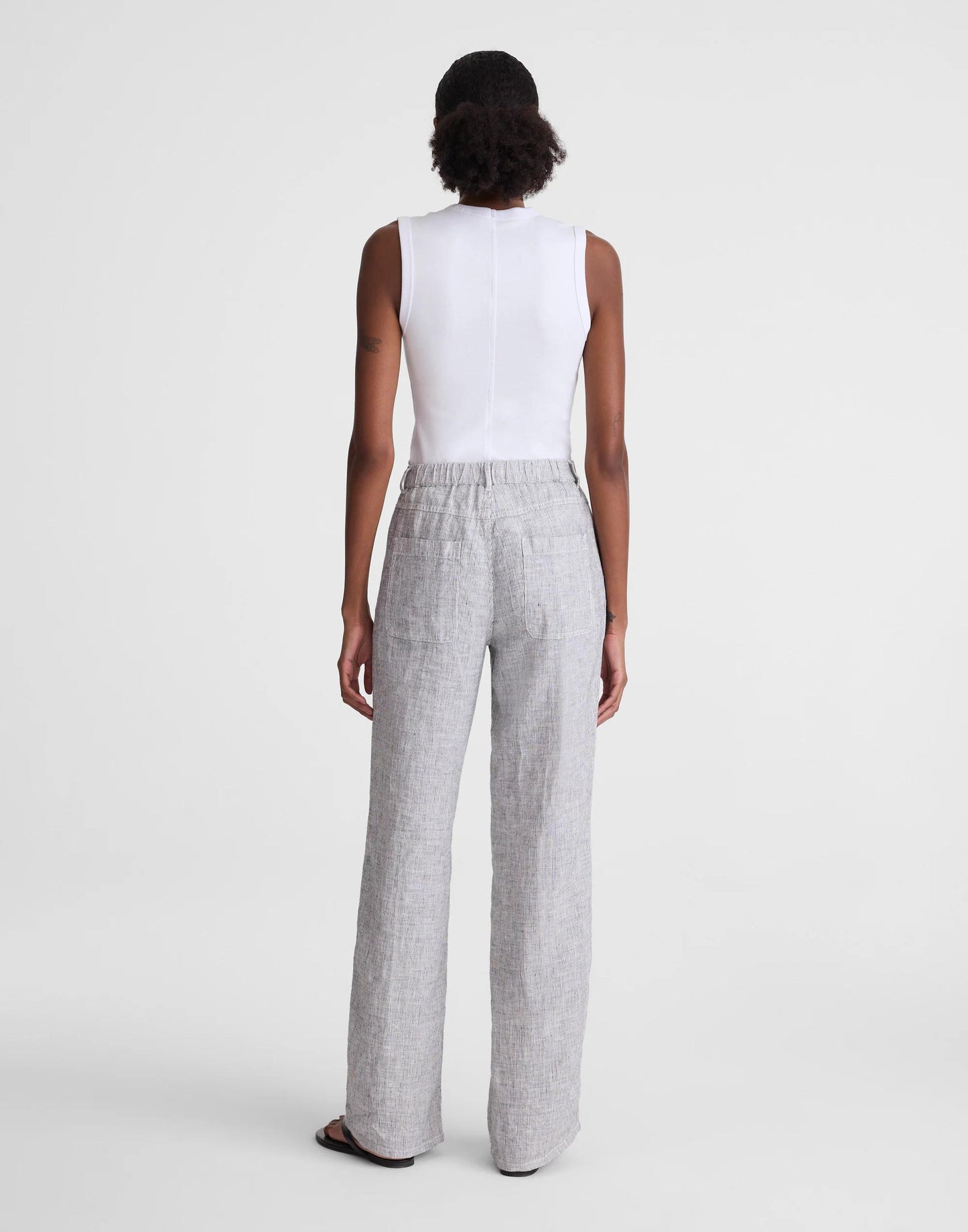 The Zoe Relaxed Straight Pant in 100% Linen Black White Mini Stripe | Madewell