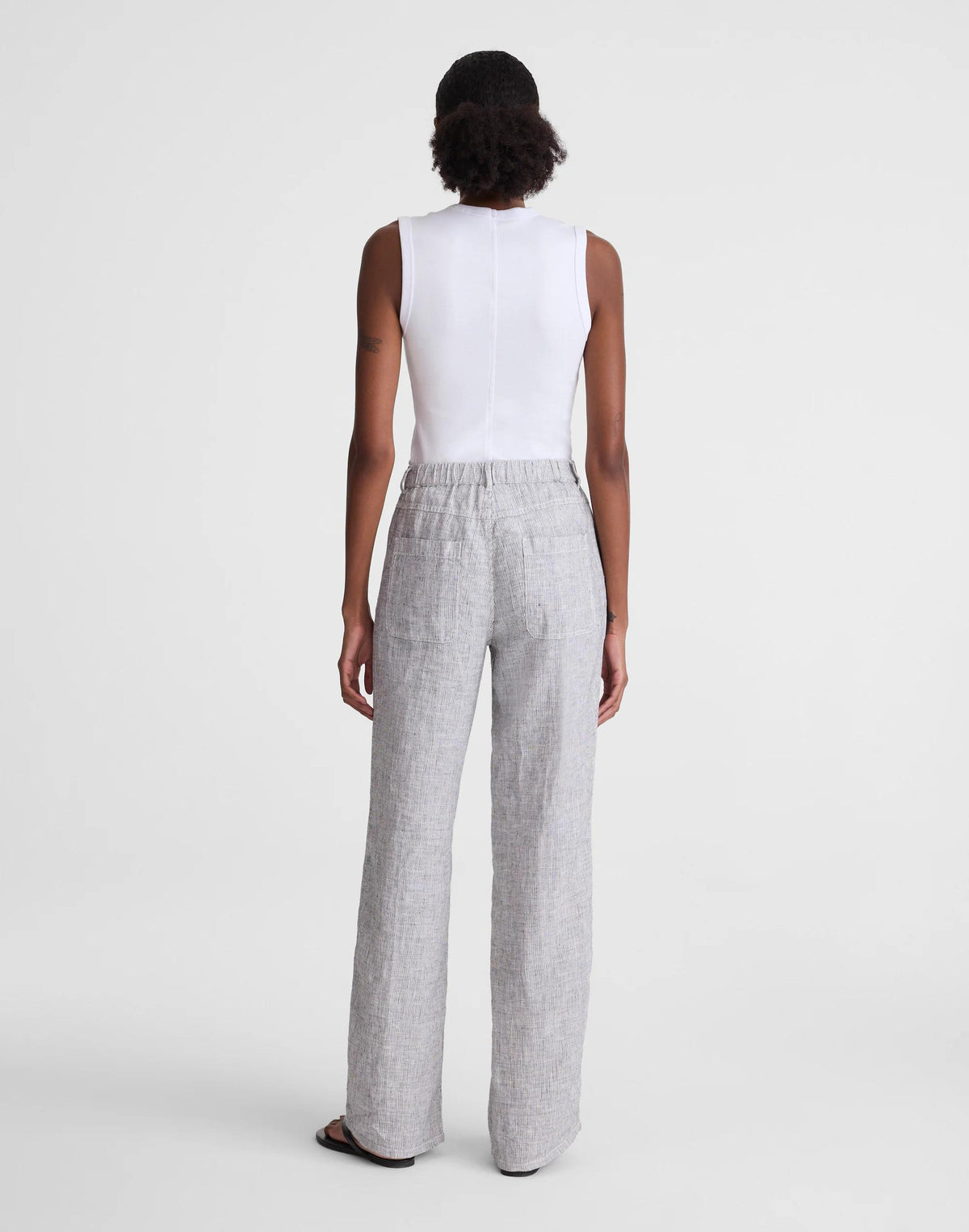 The Zoe Relaxed Straight Pant in 100% Linen Black White Mini Stripe | Madewell