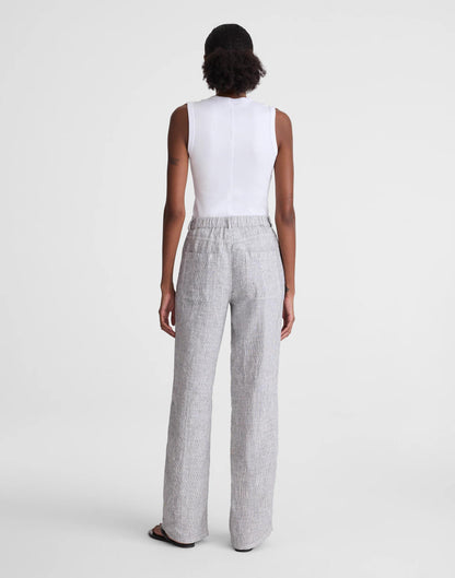 The Zoe Relaxed Straight Pant in 100% Linen Black White Mini Stripe | Madewell