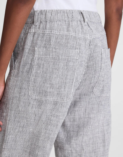 The Zoe Relaxed Straight Pant in 100% Linen Black White Mini Stripe | Madewell