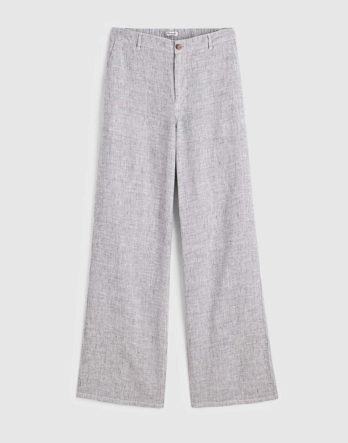 The Zoe Relaxed Straight Pant in 100% Linen Black White Mini Stripe | Madewell