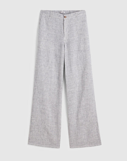The Zoe Relaxed Straight Pant in 100% Linen Black White Mini Stripe | Madewell