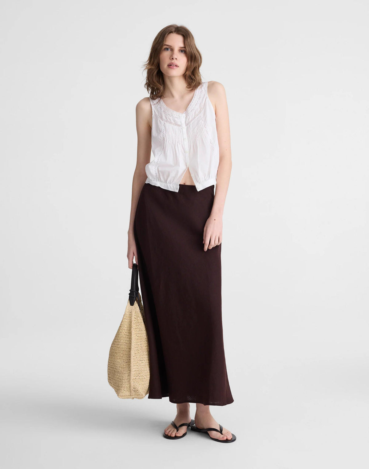 Maxi Slip Skirt in Linen Cocoa | Madewell