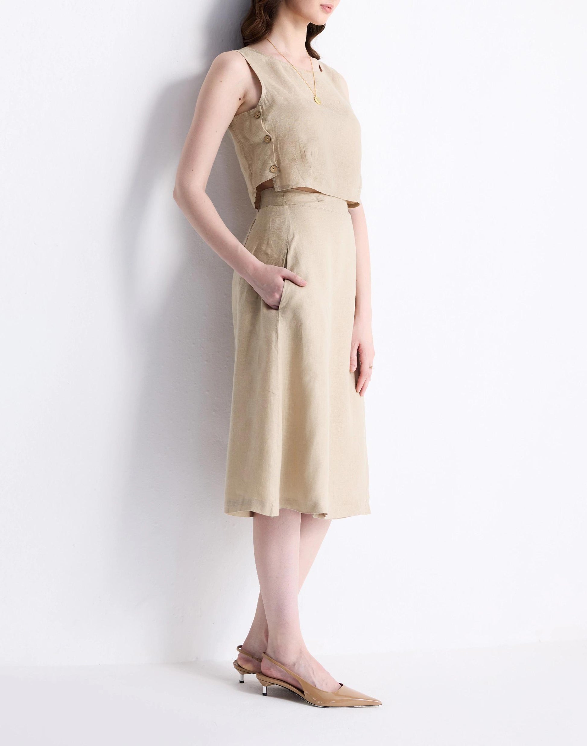 Reistor® Overlap Midi Skirt in 100% Neutral Beige Hemp Beige | Madewell