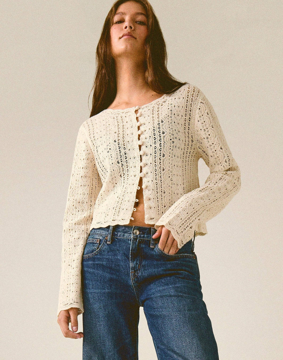 Open-Knit Lace Cardigan Vintage Ivory | Madewell