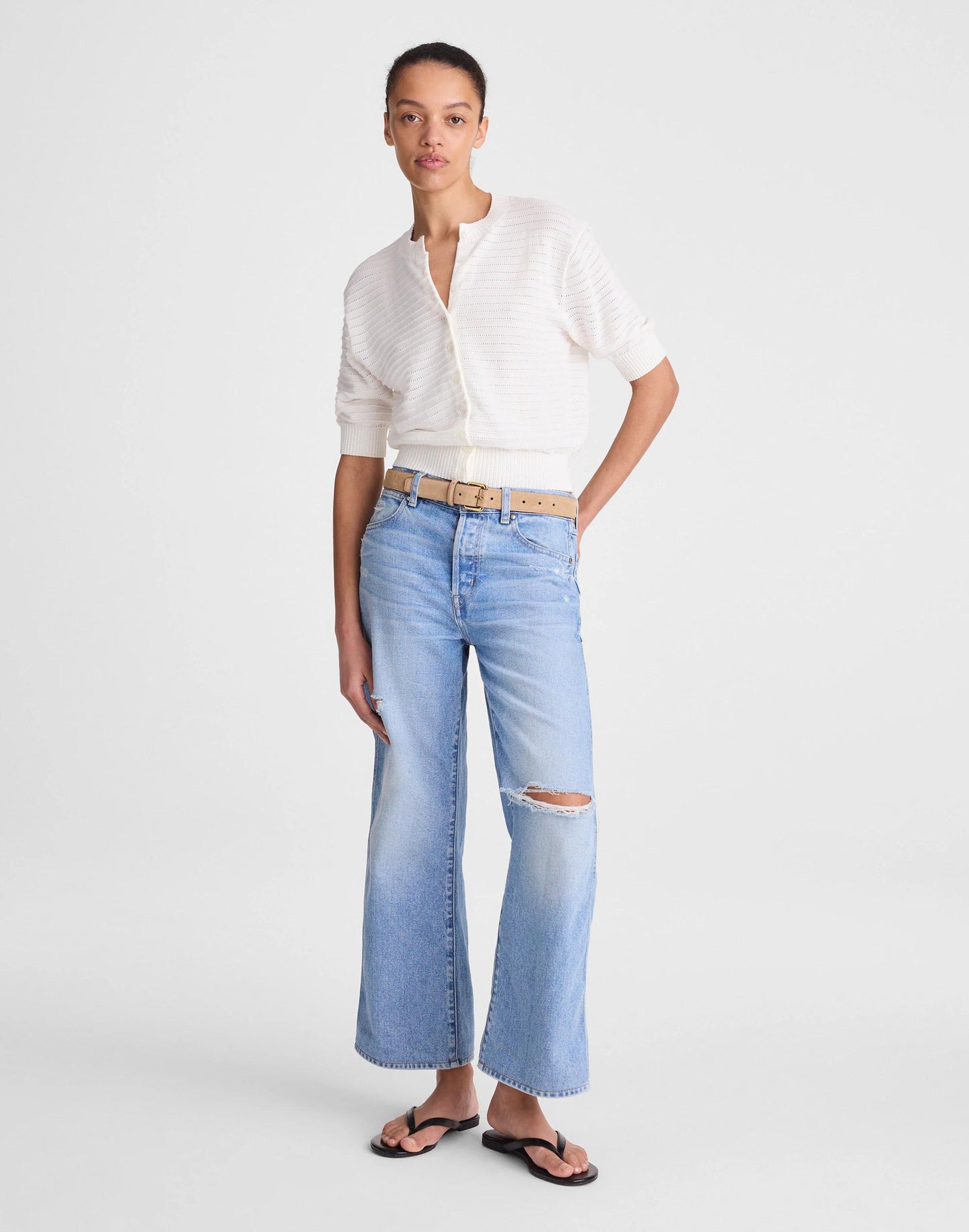 Textured Short-Sleeve Cardigan in 100% Cotton Lighthouse | Madewell