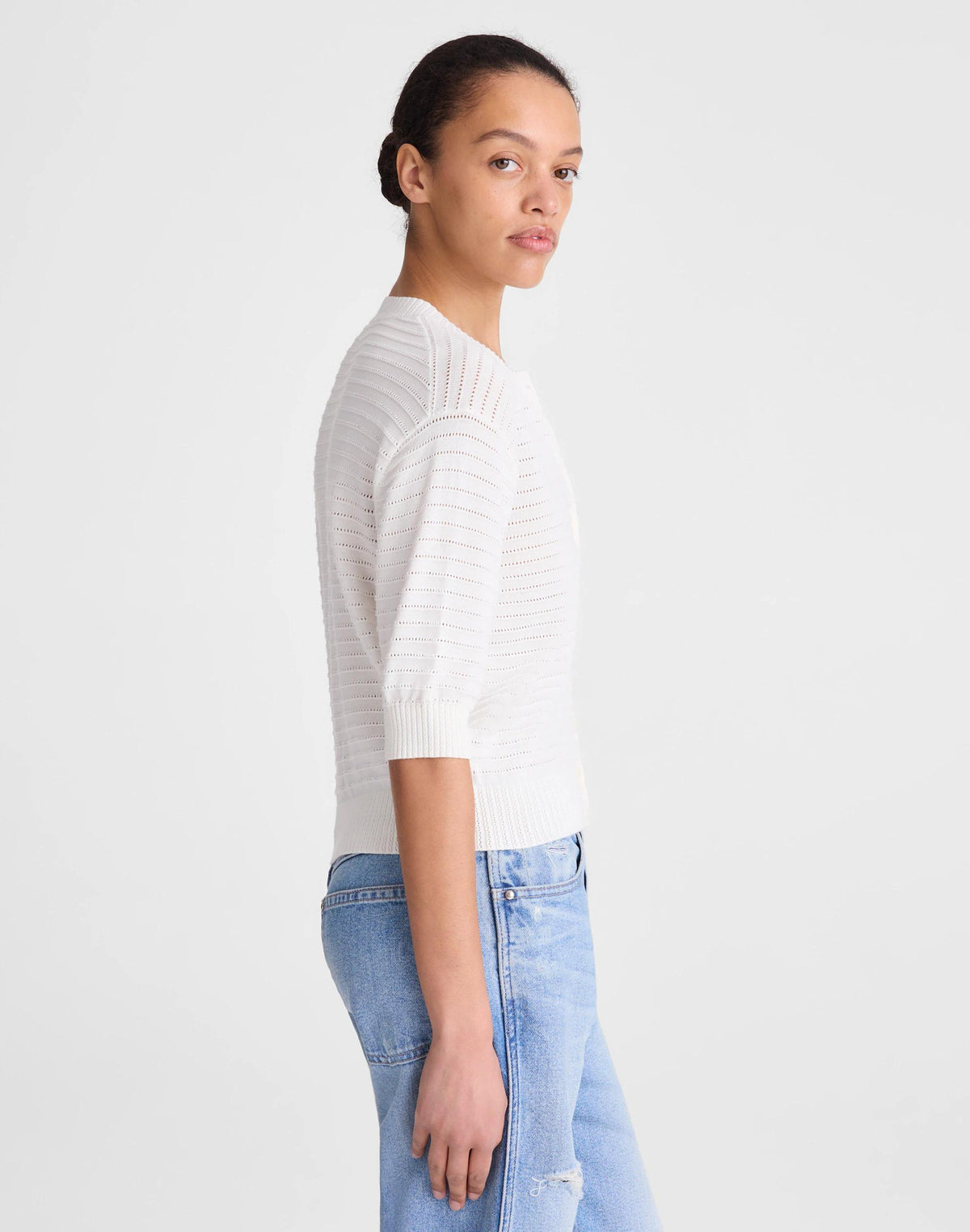 Textured Short-Sleeve Cardigan in 100% Cotton Lighthouse | Madewell