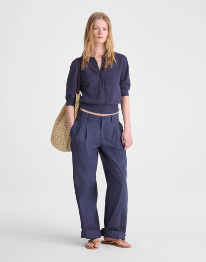 Textured Short-Sleeve Cardigan in 100% Cotton Petrol Navy | Madewell