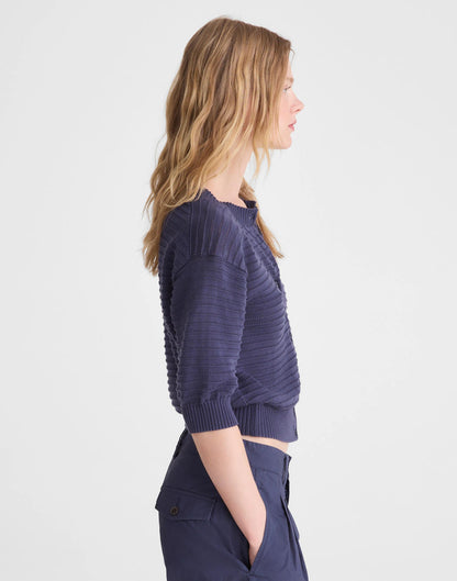 Textured Short-Sleeve Cardigan in 100% Cotton Petrol Navy | Madewell