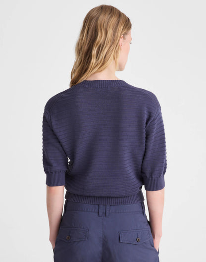 Textured Short-Sleeve Cardigan in 100% Cotton Petrol Navy | Madewell