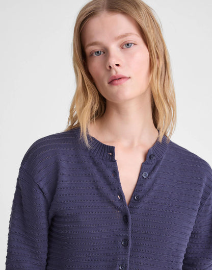 Textured Short-Sleeve Cardigan in 100% Cotton Petrol Navy | Madewell