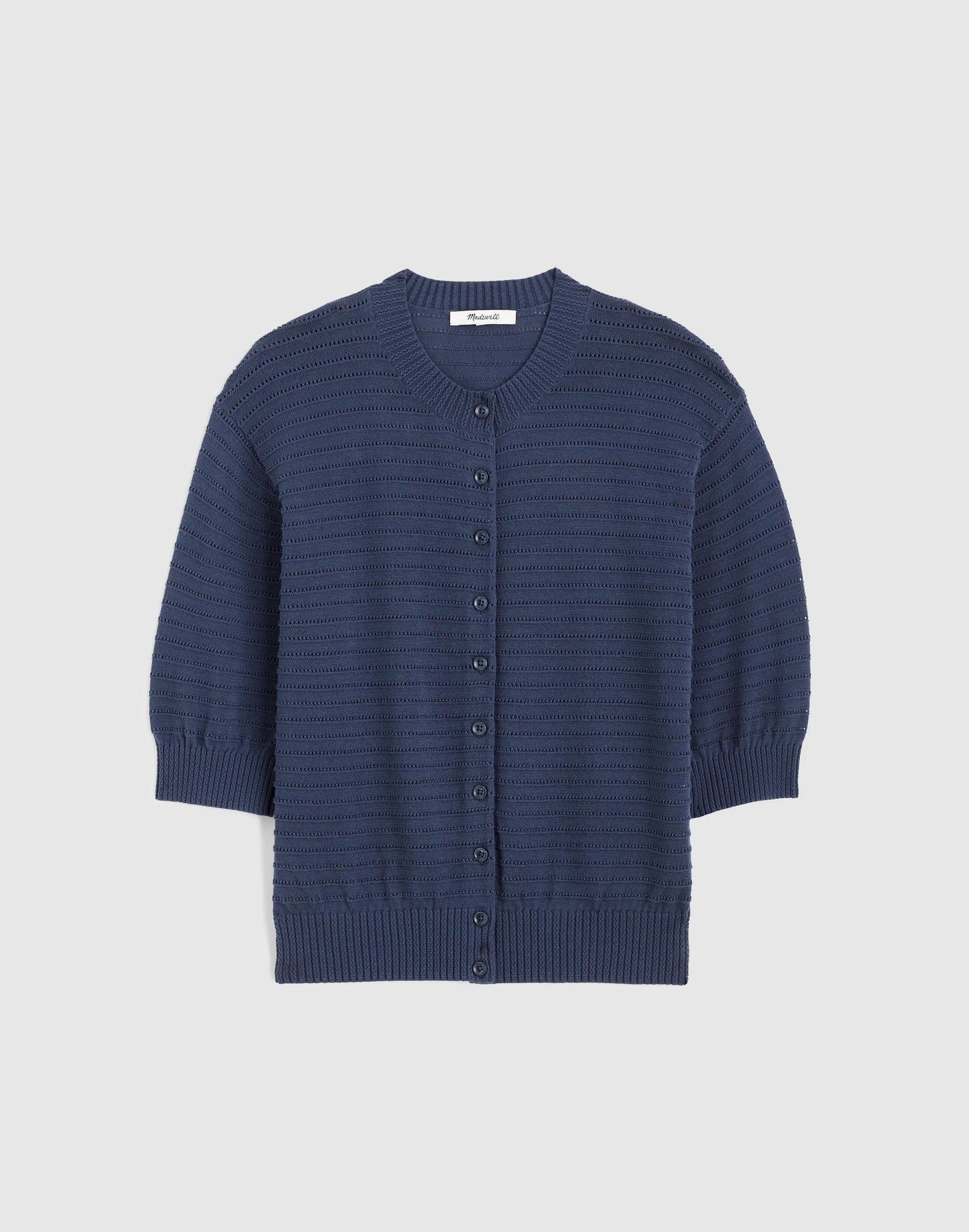 Textured Short-Sleeve Cardigan in 100% Cotton Petrol Navy | Madewell