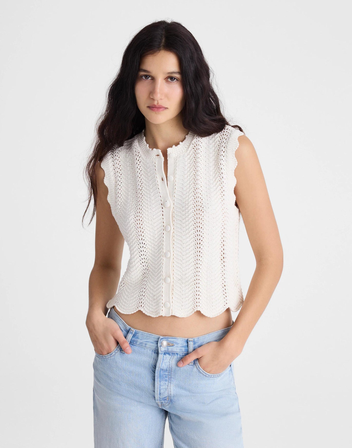 Wavy-Knit Button-Front Shell Top Vintage Ivory | Madewell