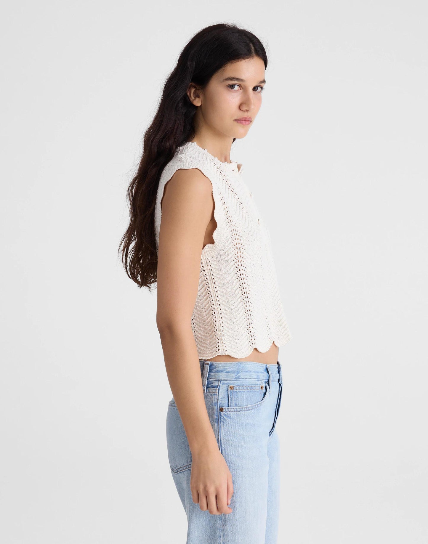Wavy-Knit Button-Front Shell Top Vintage Ivory | Madewell