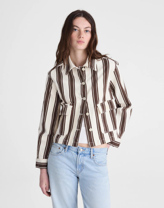 Cropped Button-Front Jacket Dark Brown Stripe | Madewell