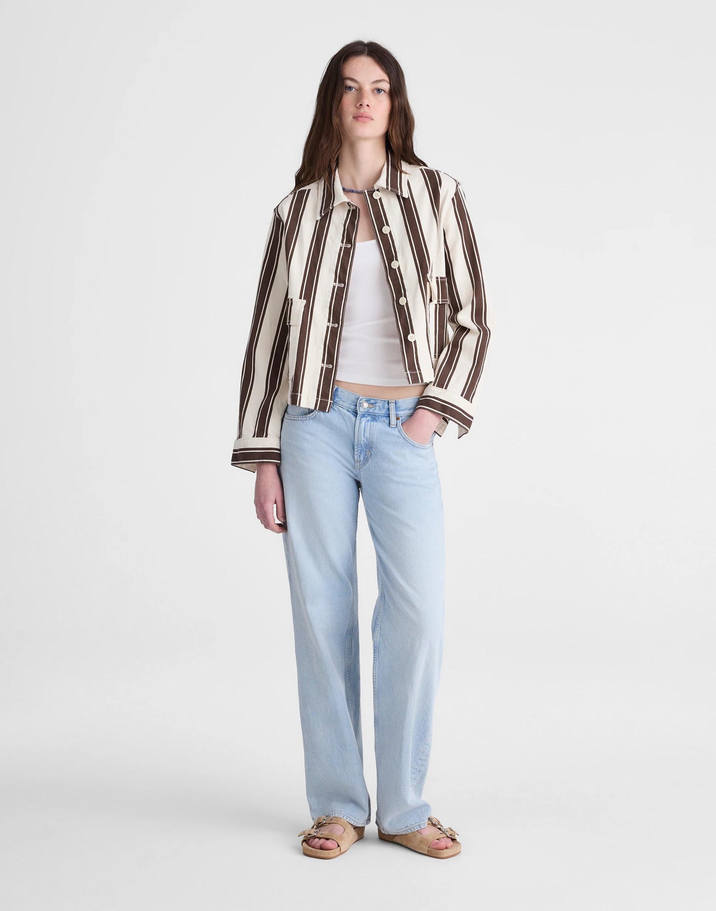 Cropped Button-Front Jacket Dark Brown Stripe | Madewell