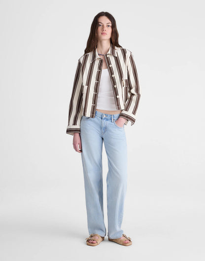Cropped Button-Front Jacket Dark Brown Stripe | Madewell