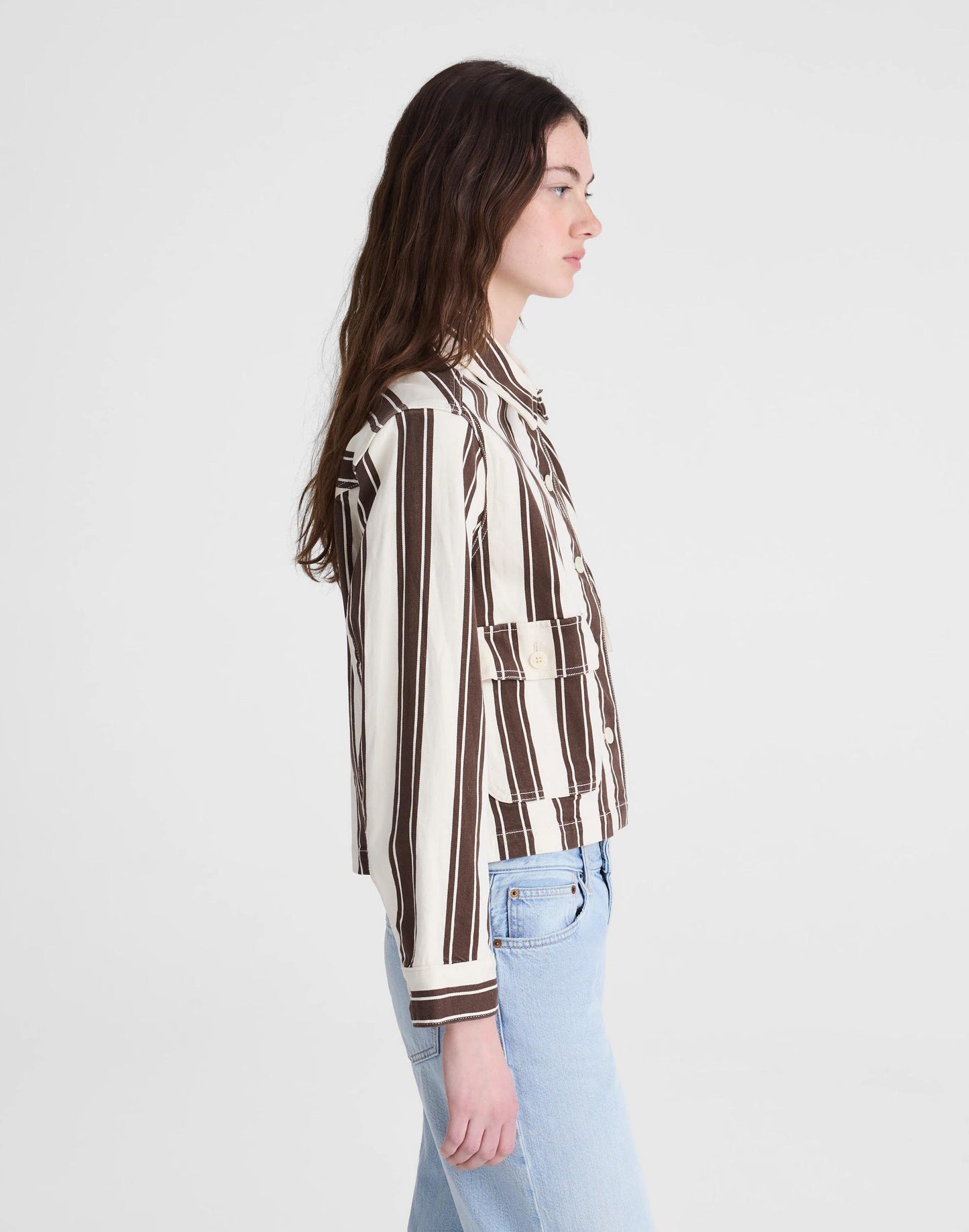 Cropped Button-Front Jacket Dark Brown Stripe | Madewell