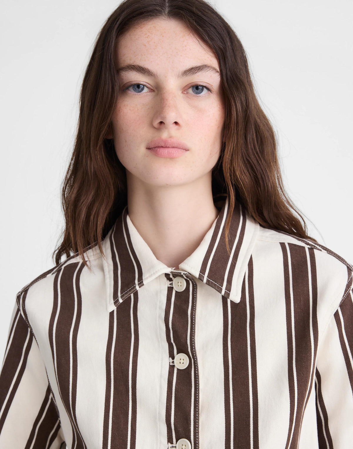 Cropped Button-Front Jacket Dark Brown Stripe | Madewell