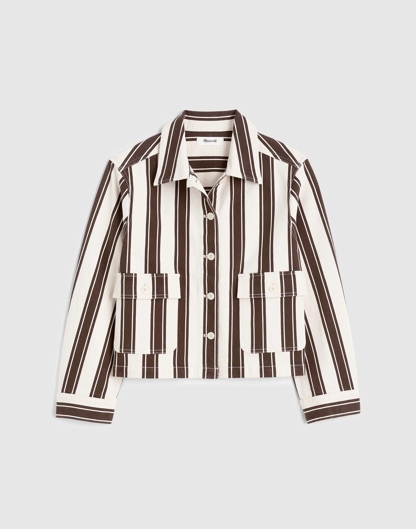 Cropped Button-Front Jacket Dark Brown Stripe | Madewell