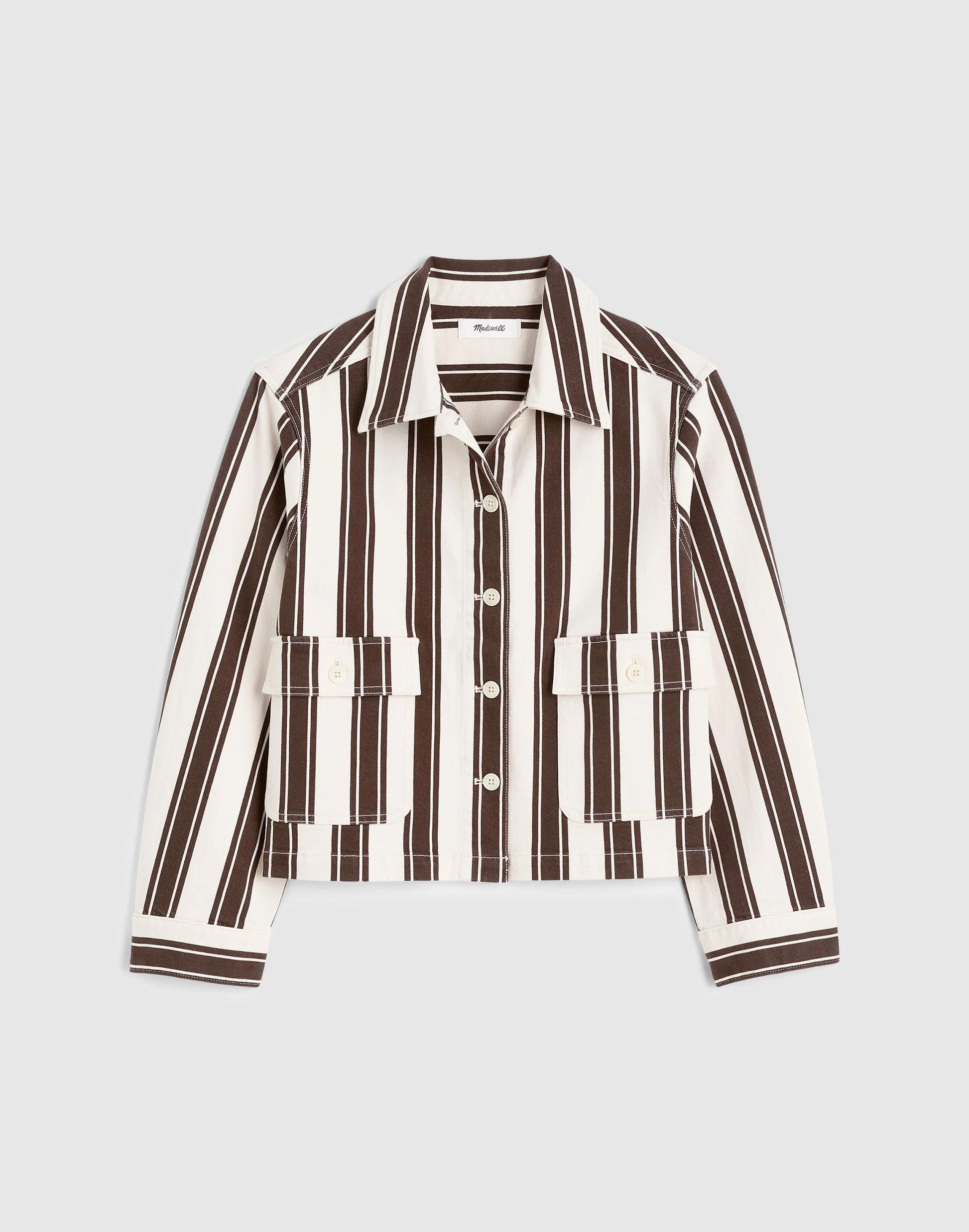 Cropped Button-Front Jacket Dark Brown Stripe | Madewell
