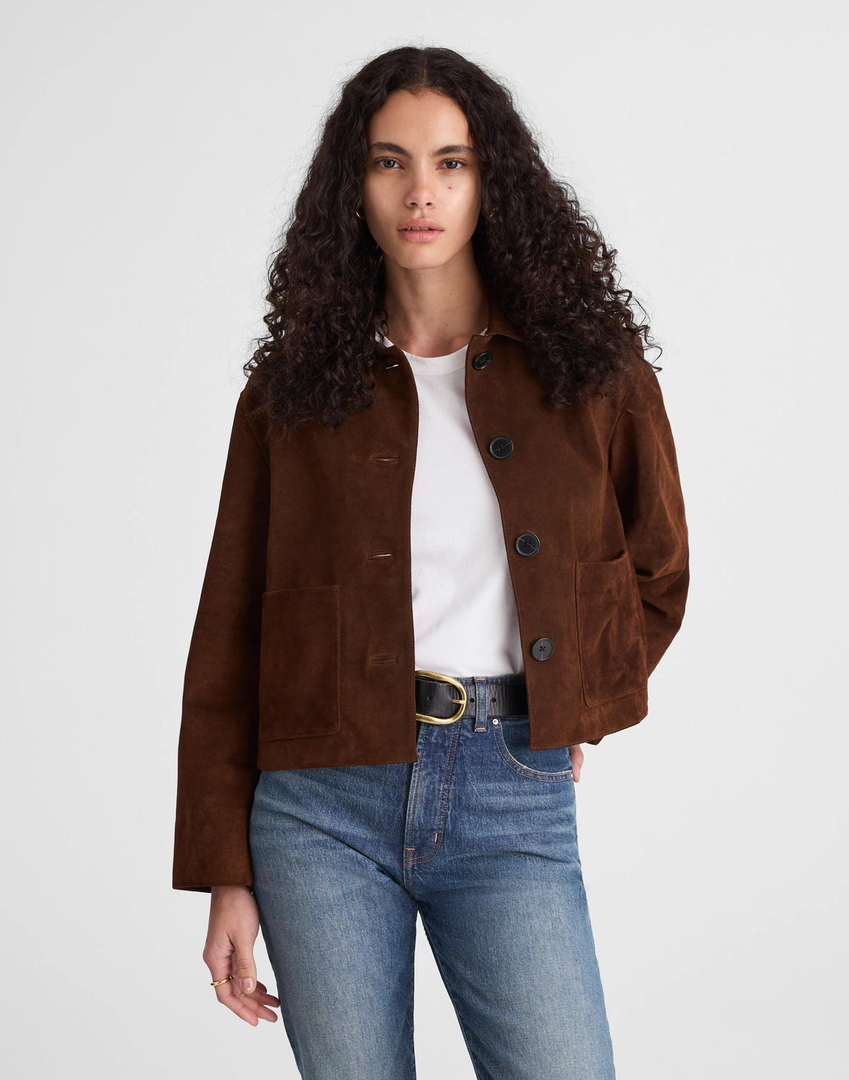 Boxy-Crop Jacket in Suede Dark Roast Suede | Madewell