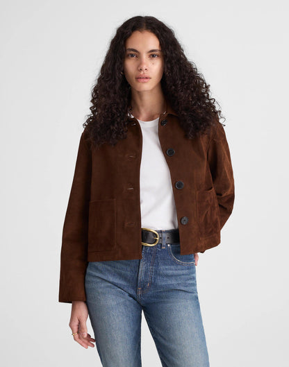 Boxy-Crop Jacket in Suede Dark Roast Suede | Madewell