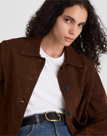 Boxy-Crop Jacket in Suede Dark Roast Suede | Madewell
