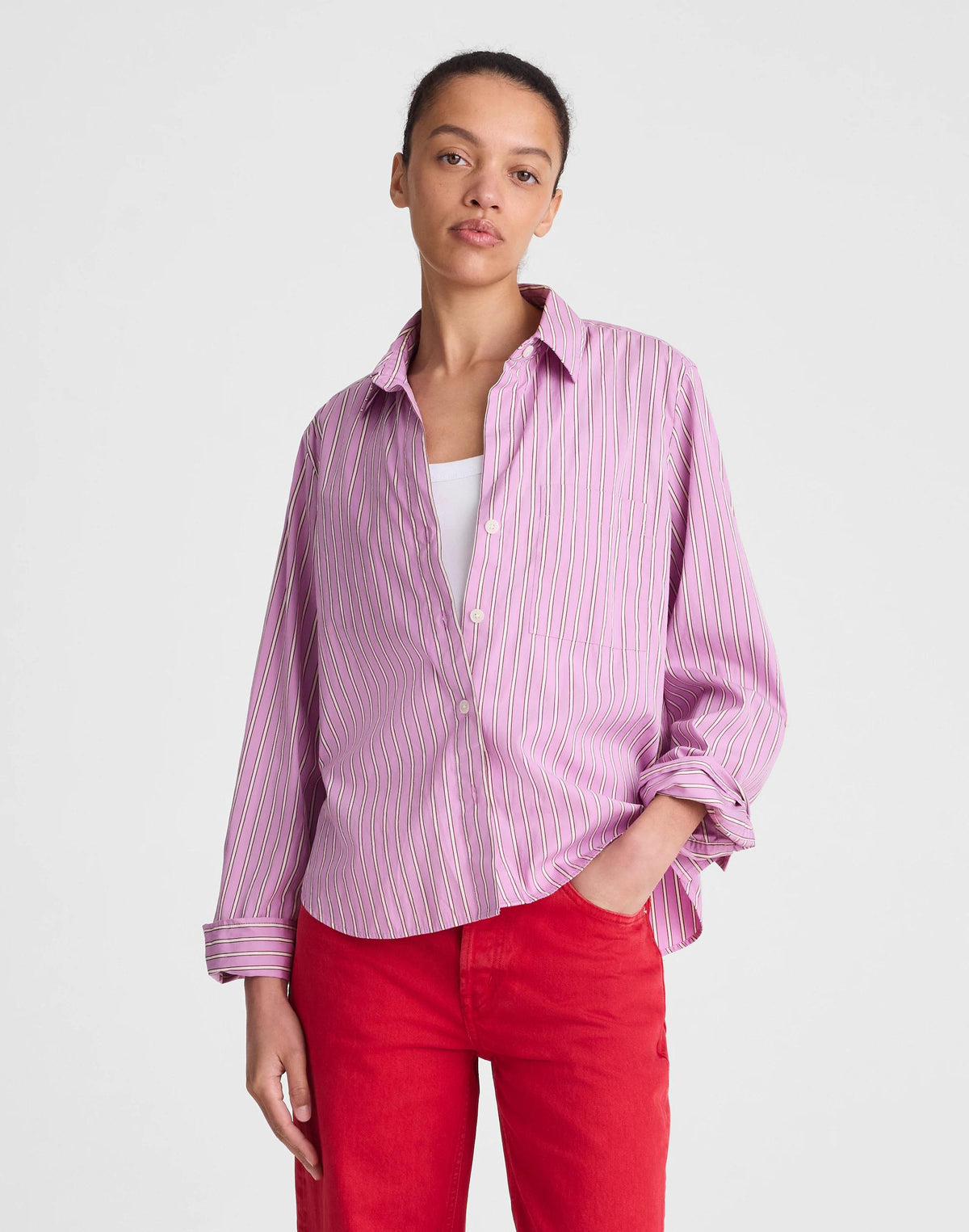 The Signature Y-Neck Shirt in Poplin Warm Wisteria | Madewell