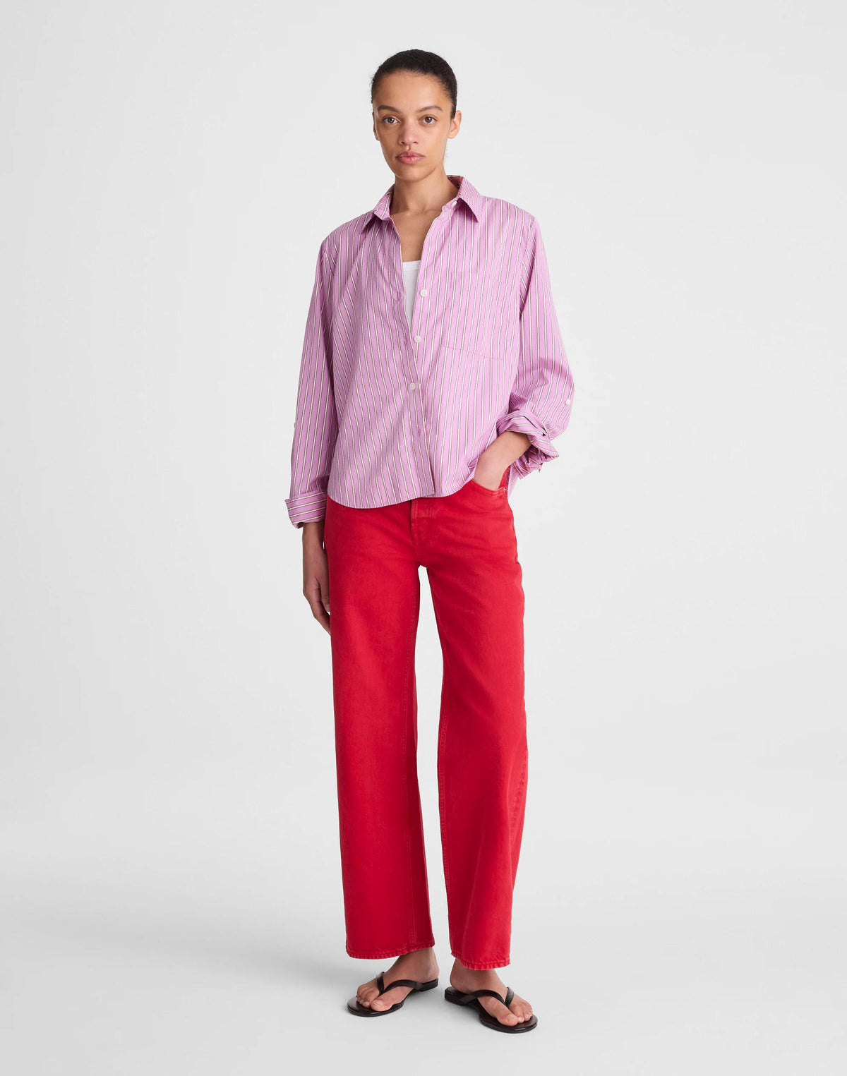 The Signature Y-Neck Shirt in Poplin Warm Wisteria | Madewell