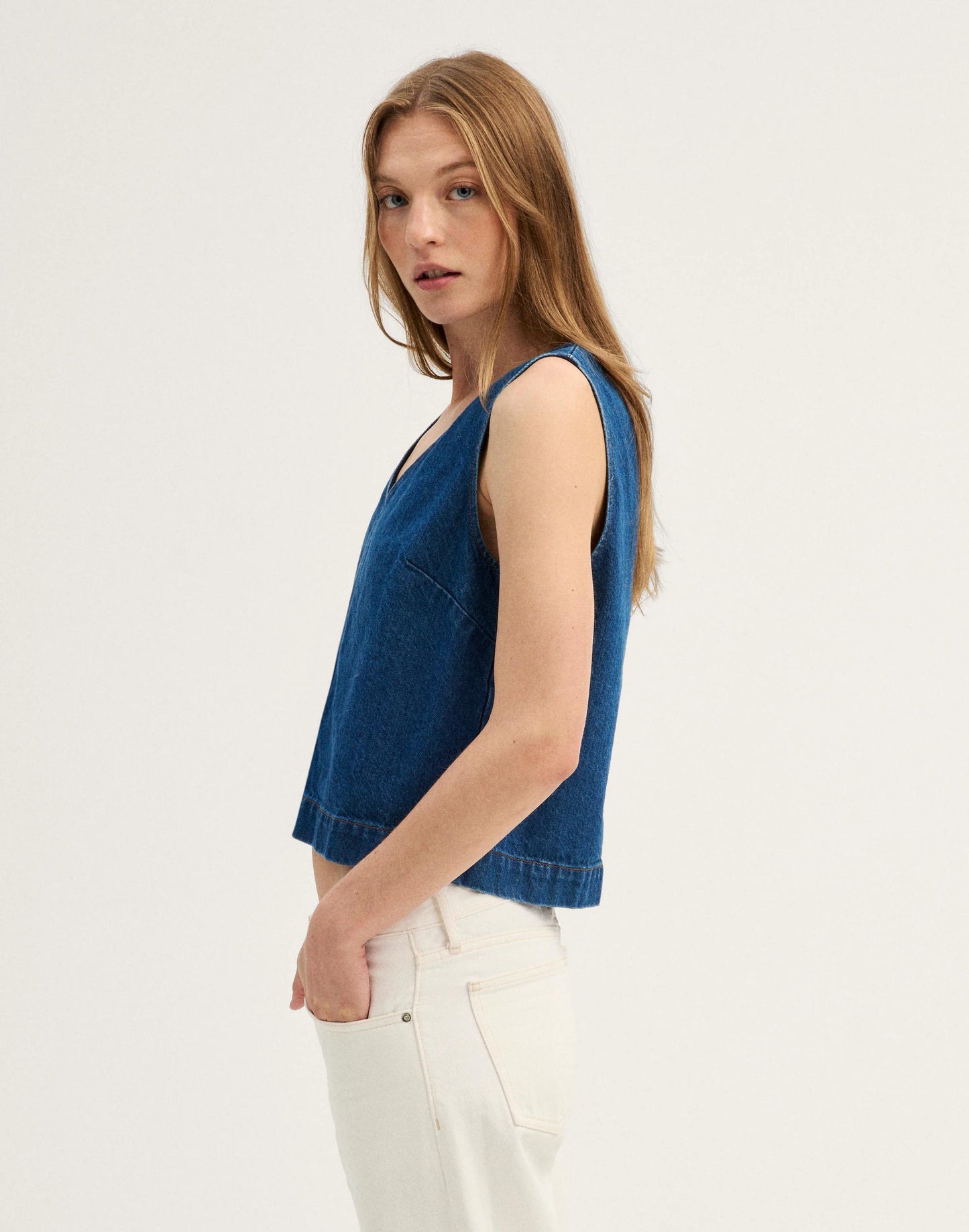 Denim V-Neck Shell Top Marina Blue | Madewell
