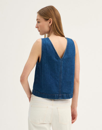 Denim V-Neck Shell Top Marina Blue | Madewell