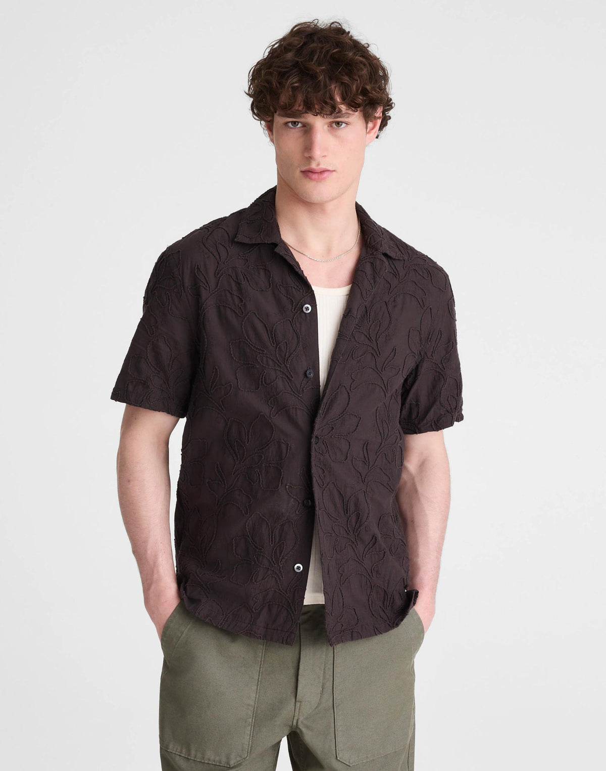 The Short-Sleeve Camp Shirt in Cotton Cool Obsidian | Madewell