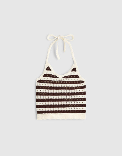 Madewell x Shopbop Pointelle-Knit Halter Top Brown And Ivory Stripe | Madewell