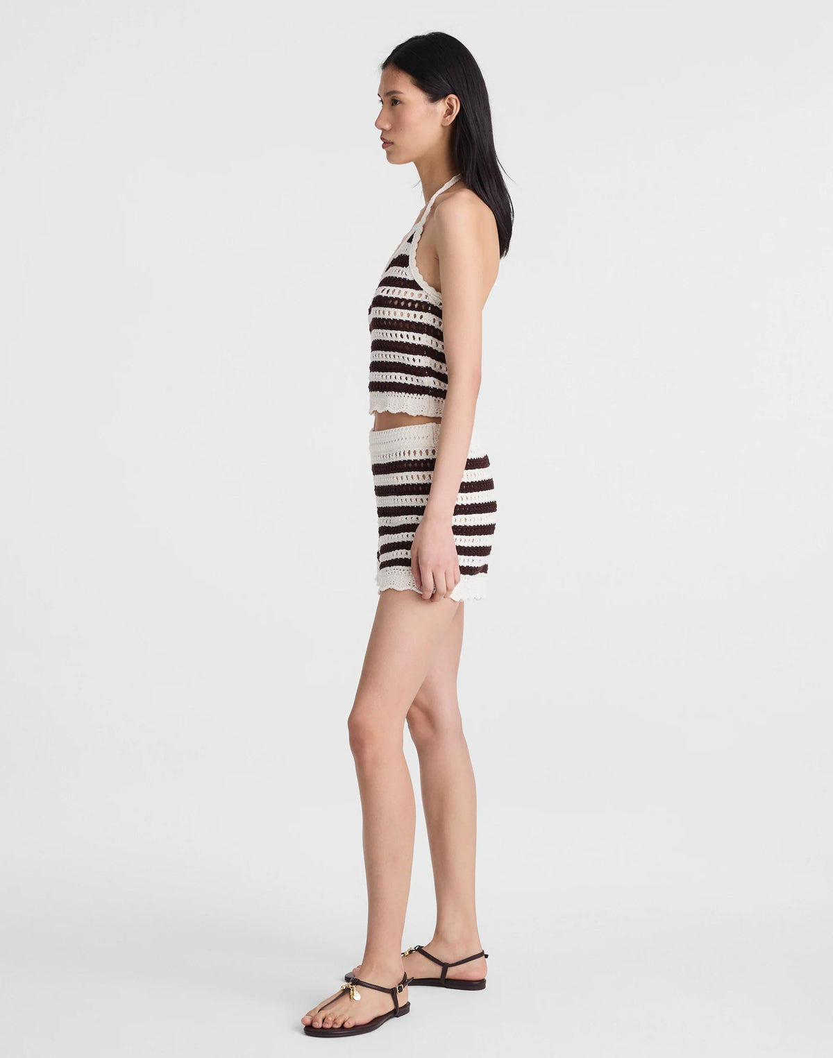 Madewell x Shopbop Pointelle-Knit Shorts Brown And Ivory Stripe | Madewell