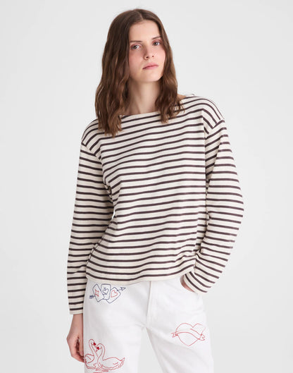 Striped Boatneck Long-Sleeve Tee Choc Plum | Madewell