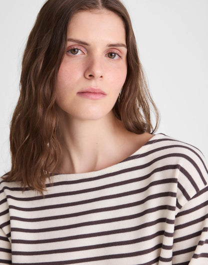 Striped Boatneck Long-Sleeve Tee Choc Plum | Madewell