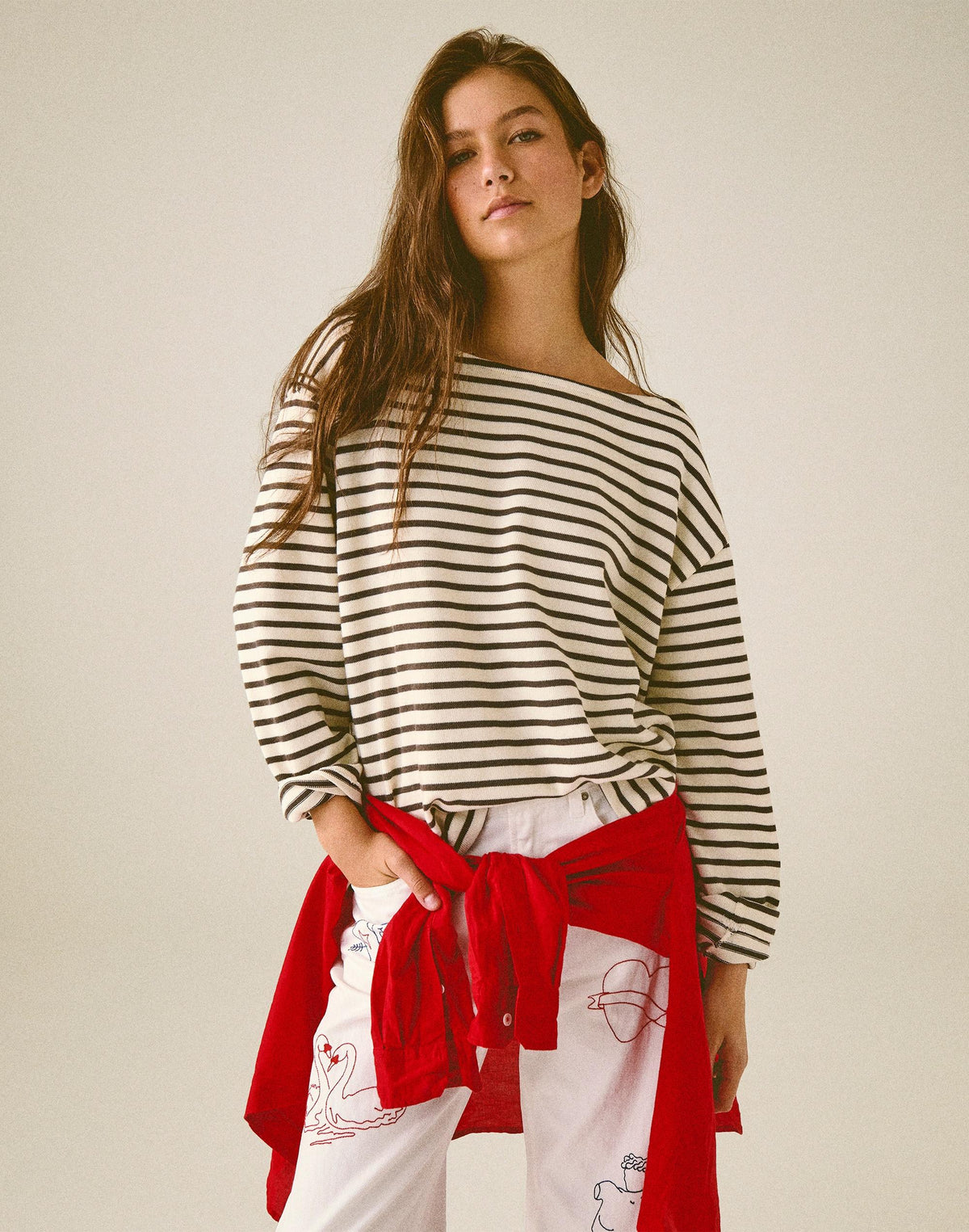 Striped Boatneck Long-Sleeve Tee Choc Plum | Madewell
