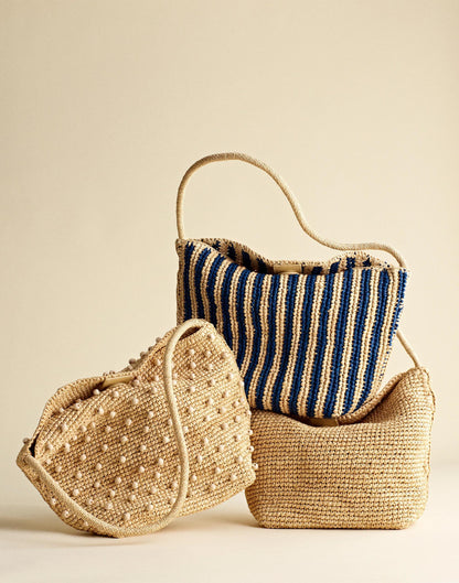 The Signature Woven Shoulder Bag in Raffia Retro Blue Stripe Multi | Madewell
