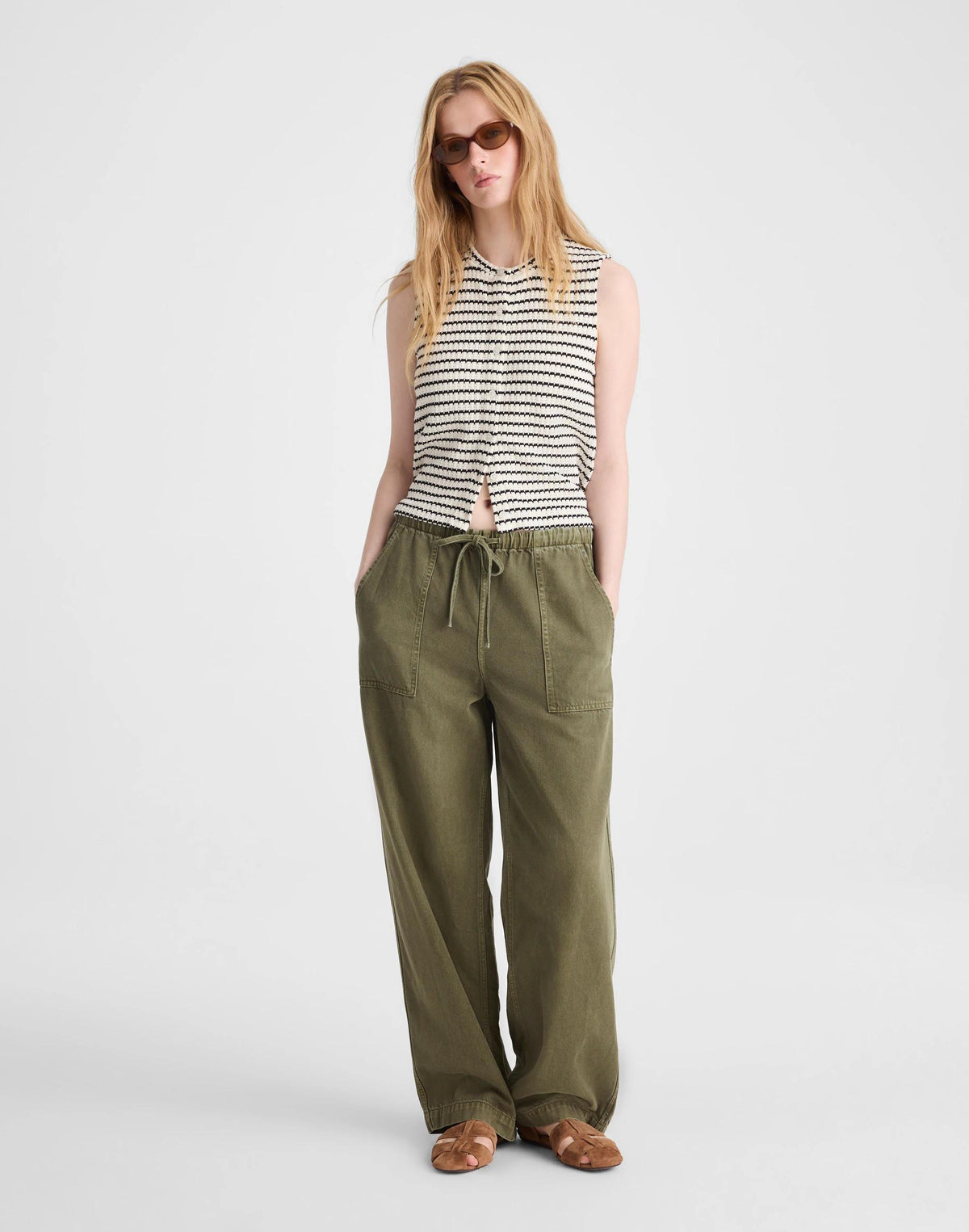 Textured-Knit  Button-Front Shell Top Ivory And Black Tuck Stitch | Madewell