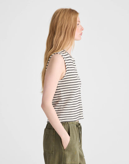 Textured-Knit  Button-Front Shell Top Ivory And Black Tuck Stitch | Madewell