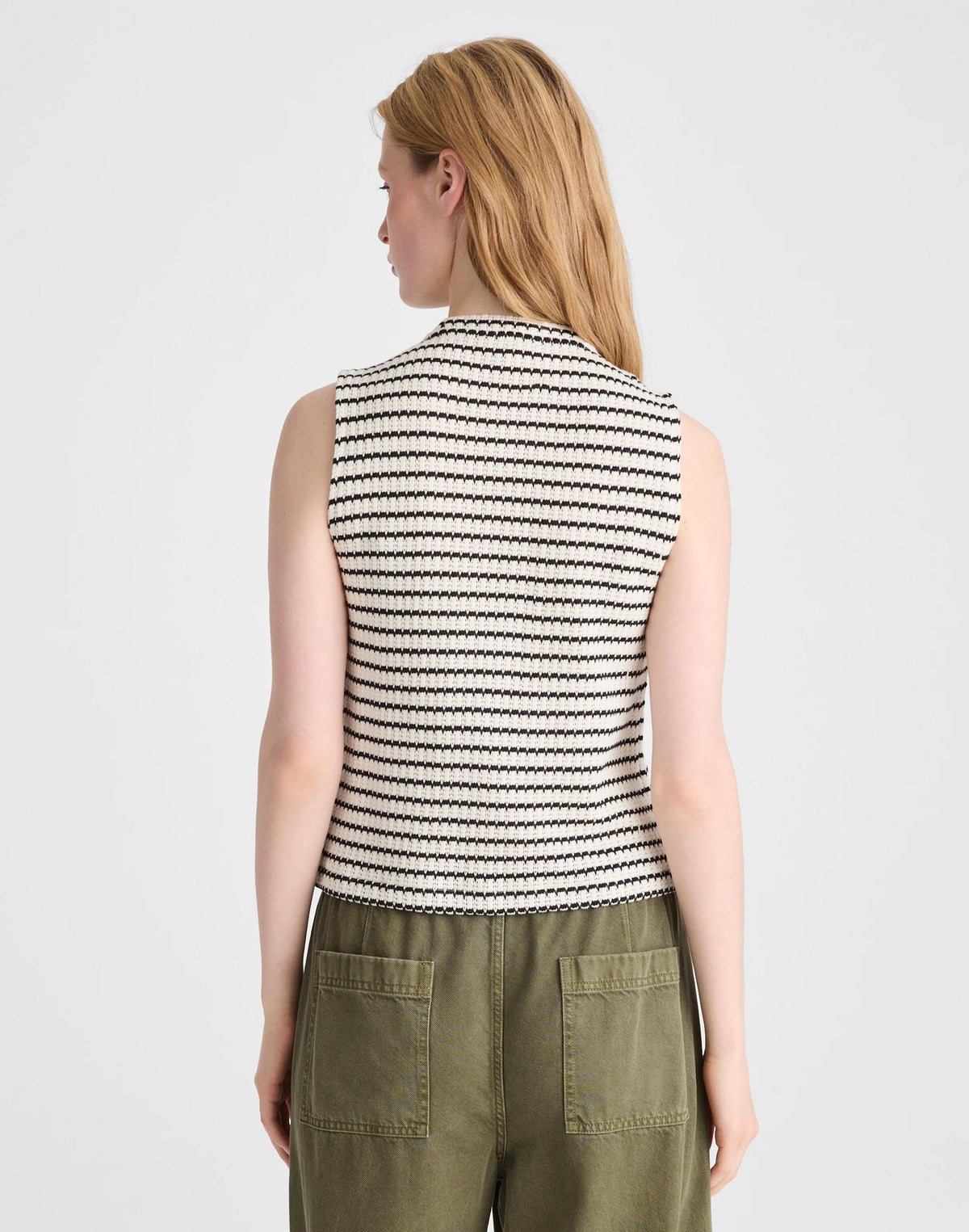 Textured-Knit  Button-Front Shell Top Ivory And Black Tuck Stitch | Madewell