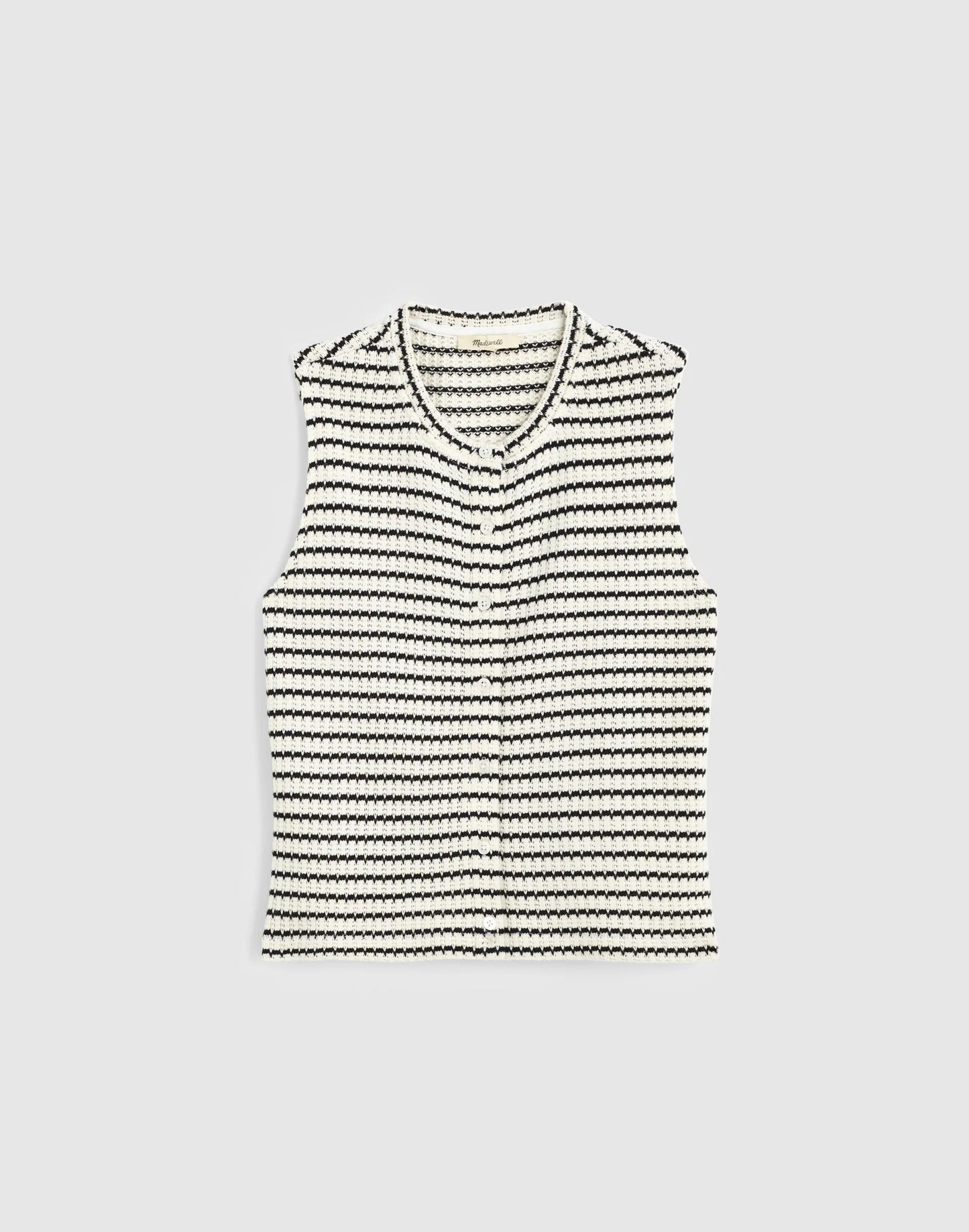 Textured-Knit  Button-Front Shell Top Ivory And Black Tuck Stitch | Madewell